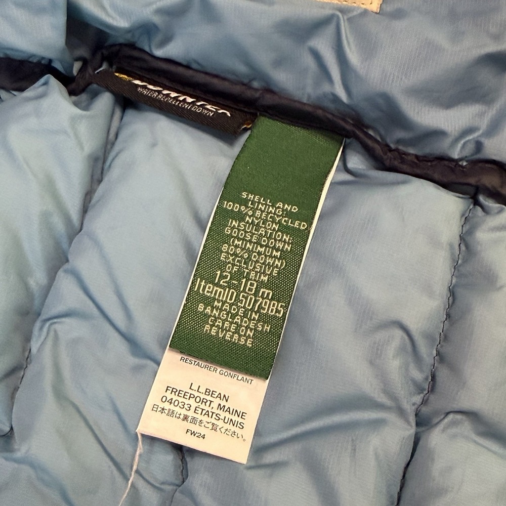 L.L. Bean 12-18 Month Ultralight 650 DownTek Jacket Navy Hooded Water Resistant - Picture 5 of 9